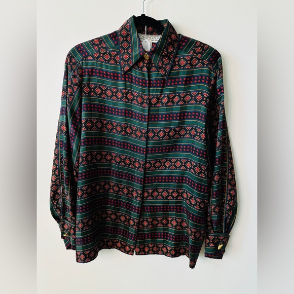 Beautiful Vintage 100% Silk Multicolor Stripe Paisley Floral Print Top Size 8 - Picture 7 of 13